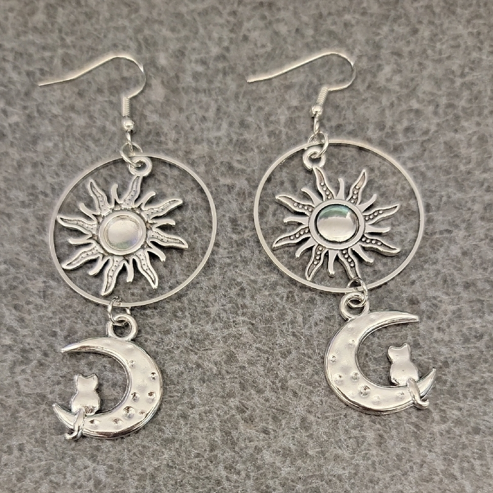 Silver Sun and Moon Dangle Earrings